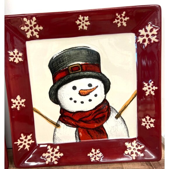 2 St. Nicholas Square Yuletide Snowman Ceramic Decorative Plates - Picture 3 of 6